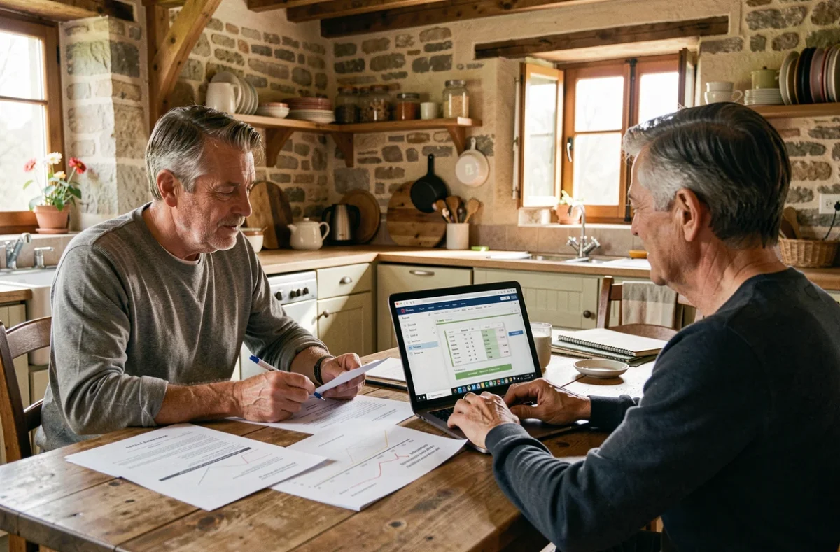 Conseiller Artizo expliquant les subventions de rénovation à un couple en Côte-d'Or
