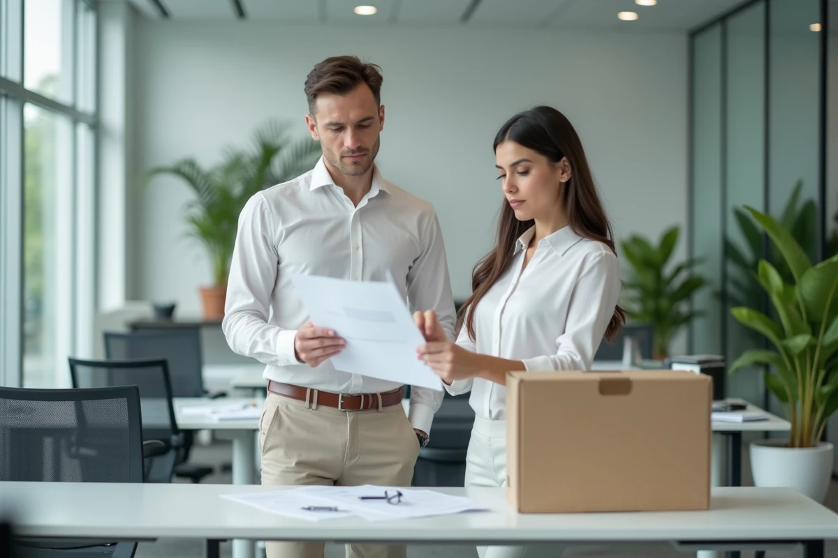 Femme d'affaires consultant un contrat de location de kit box dans un bureau moderne