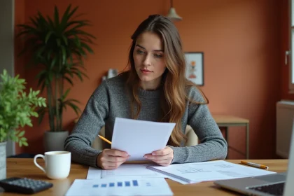Femme consultant des documents fiscaux à domicile pour optimiser sa défiscalisation avec un petit budget en 2026