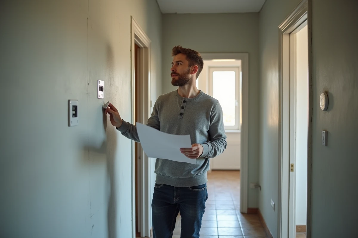 Locataire inspectant un appartement vide avec une liste de contrôle lors d'un état des lieux