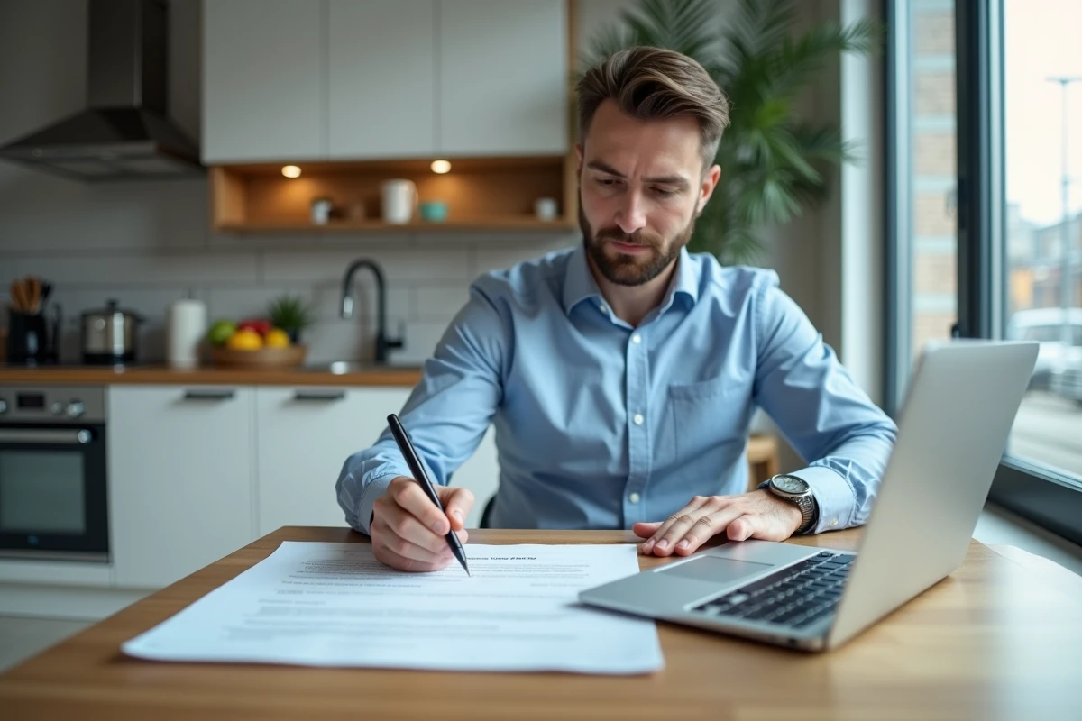 Homme lisant les clauses de rétractation d'un contrat de location-accession à domicile