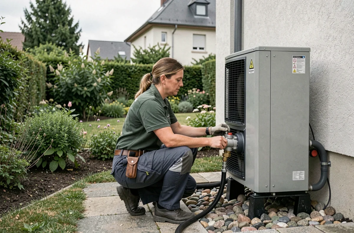 Technicienne RGE Oriven Dijon installant un système de chauffage et isolation résidentielle
