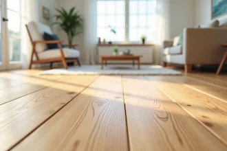 Parquet en chêne de qualité numéro 1 avec grain serré et surface satinée dans un salon scandinave