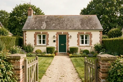 Petite maison avec jardin à louer par particulier en Seine-Maritime 76, façade normande avec allée gravillonnée et haies taillées