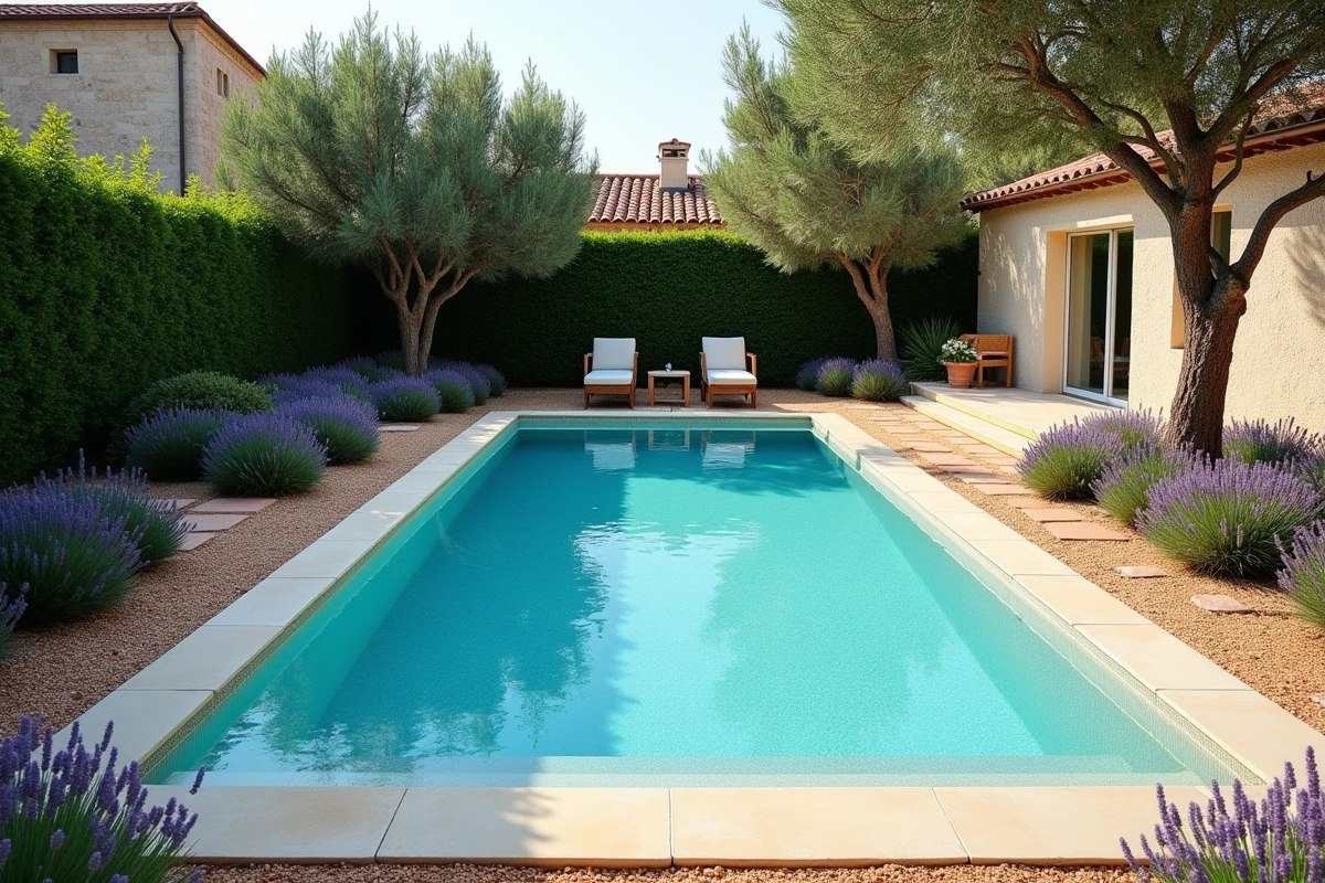 Piscine résidentielle dans un jardin provençal soumise à la déclaration fiscale de taxe foncière