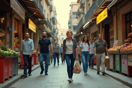 Rue commerçante animée du 3ème arrondissement de Marseille avec commerces de proximité et habitants