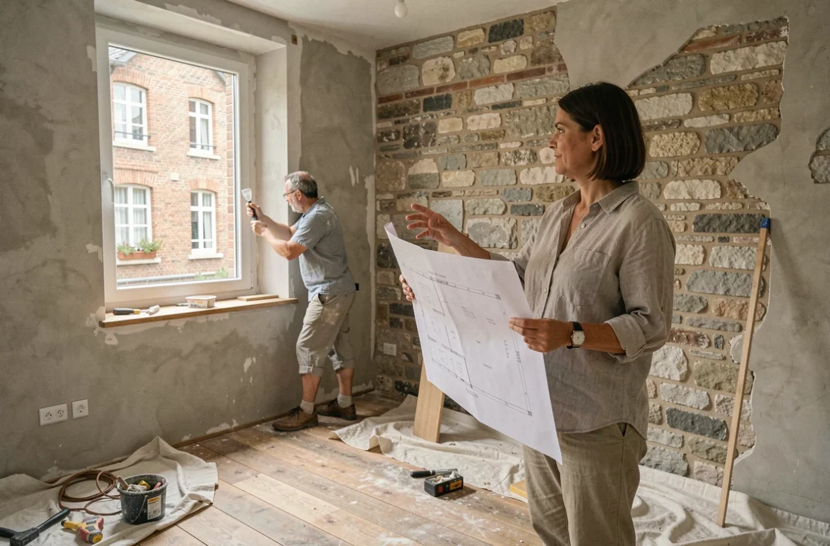 Architecte de Semeio Architecture présentant un projet de rénovation sur mesure dans un appartement à Montreuil