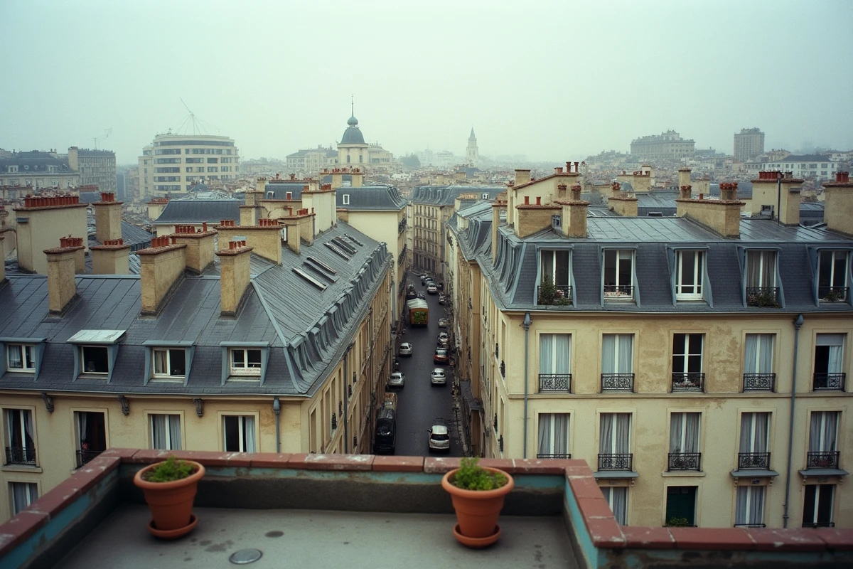 Vue panoramique d'un quartier résidentiel dense en ville illustrant la pénurie de logements locatifs